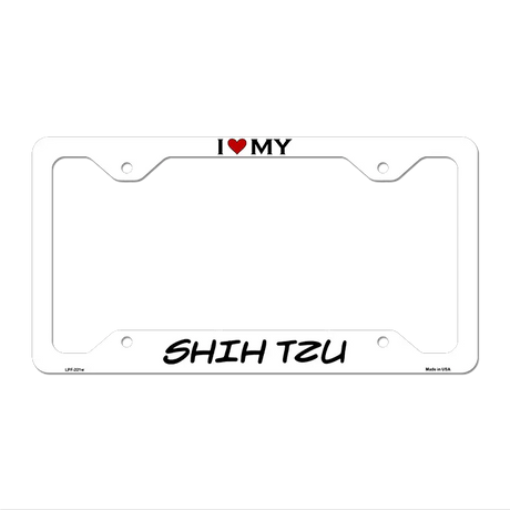 Shih Tzu Novelty Metal License Plate Frame LPF-221 12.25" x 6.5" White Frame (LPF)
