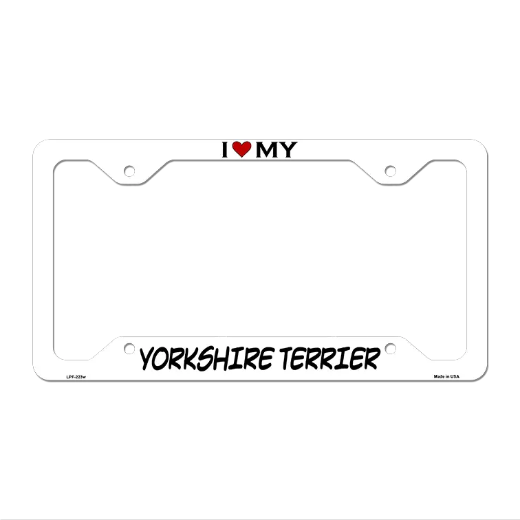 Yorkshire Terrier Novelty Metal License Plate Frame LPF-223 12.25" x 6.5" White Frame (LPF)
