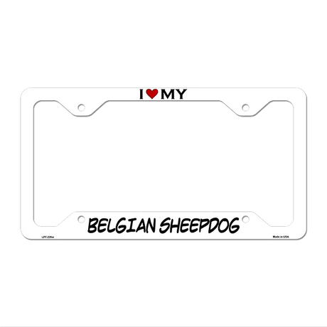 Belgian Sheepdog Novelty Metal License Plate Frame LPF-226 12.25" x 6.5" White Frame (LPF)