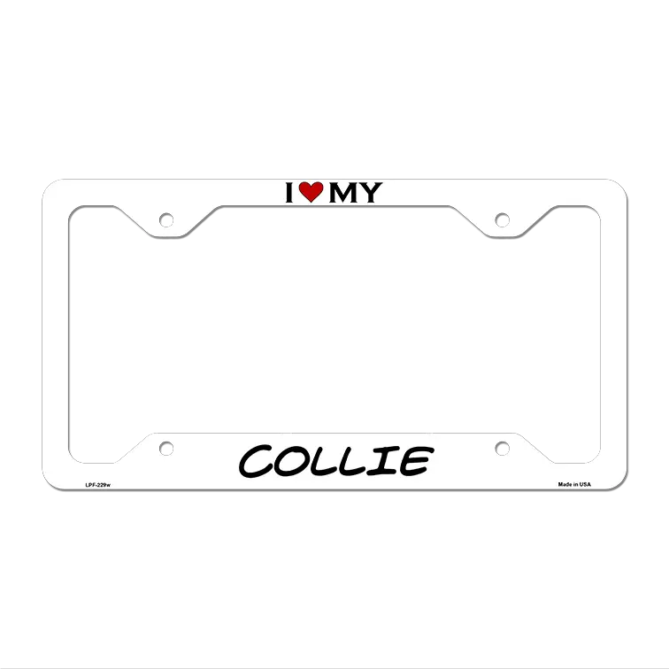 Collie Novelty Metal License Plate Frame LPF-229 12.25" x 6.5" White Frame (LPF)