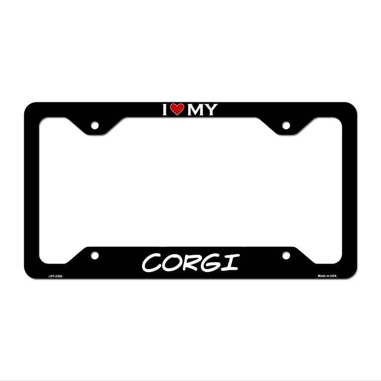 Corgi Novelty Metal License Plate Frame LPF-230 12.25" x 6.5" Black Frame (LPF)