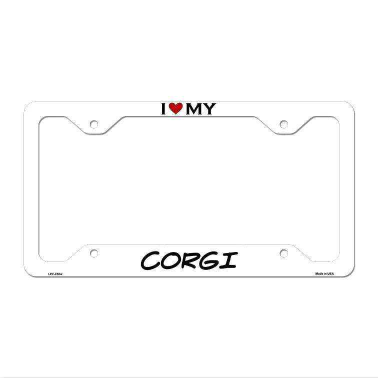 Corgi Novelty Metal License Plate Frame LPF-230 12.25" x 6.5" White Frame (LPF)