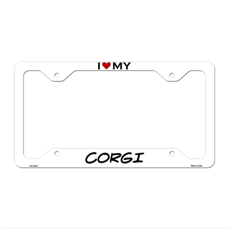 Corgi Novelty Metal License Plate Frame LPF-230 12.25" x 6.5" White Frame (LPF)