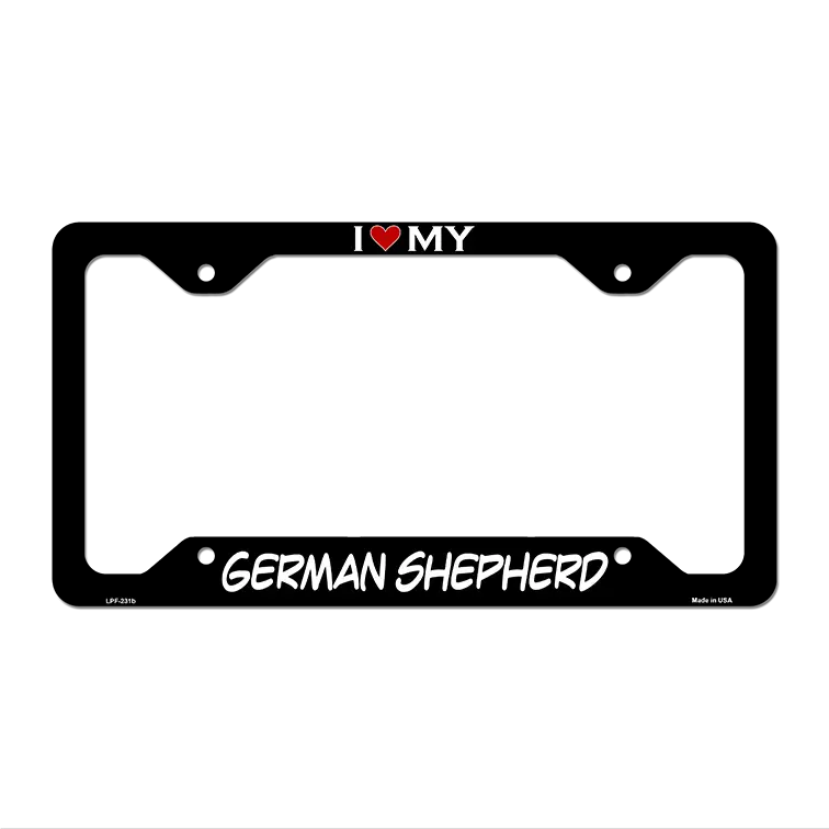 German Shepherd Novelty Metal License Plate Frame LPF-231 12.25" x 6.5" Black Frame (LPF)
