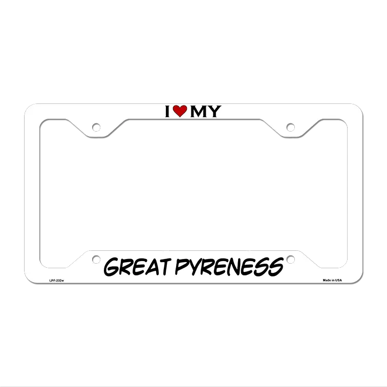 Great Pyreness Novelty Metal License Plate Frame LPF-232 12.25" x 6.5" White Frame (LPF)
