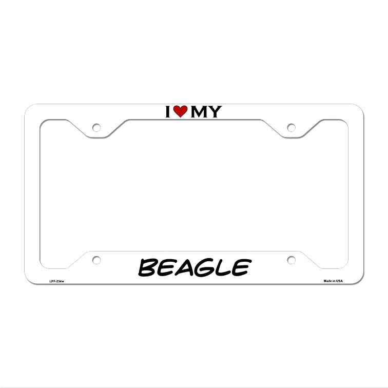 Beagle Novelty Metal License Plate Frame LPF-234 12.25" x 6.5" White Frame (LPF)