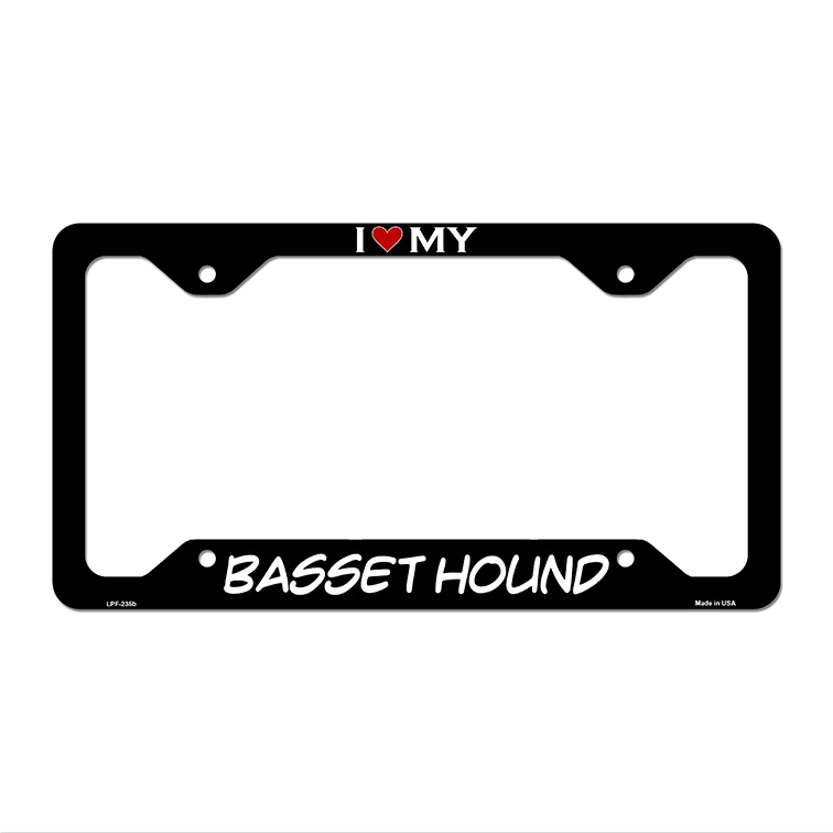 Basset Hound Novelty Metal License Plate Frame LPF-235 12.25" x 6.5" Black Frame (LPF)