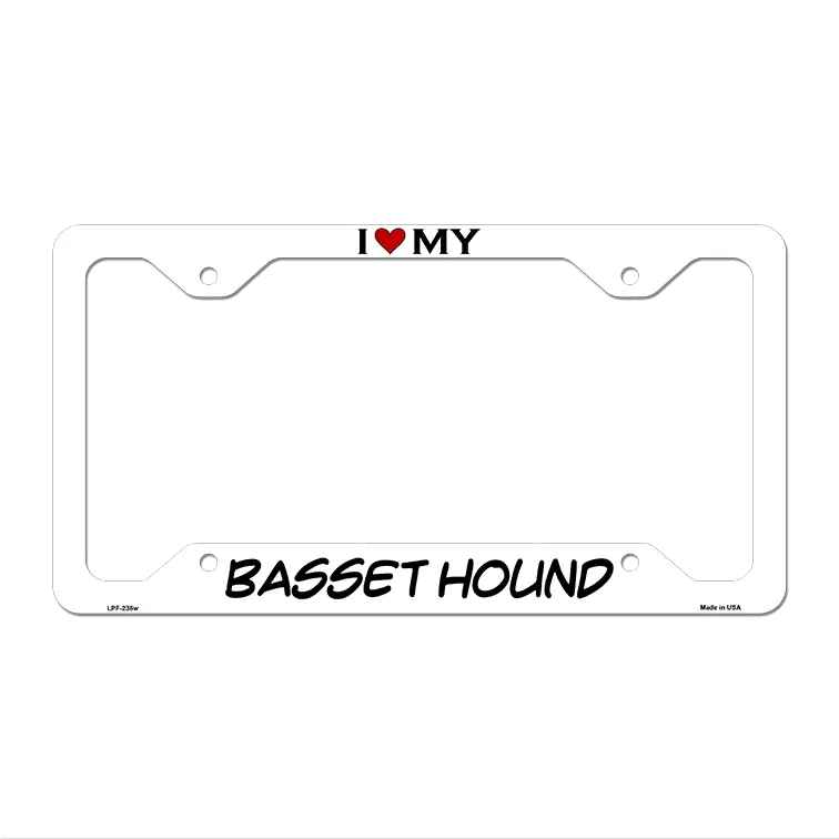 Basset Hound Novelty Metal License Plate Frame LPF-235 12.25" x 6.5" White Frame (LPF)