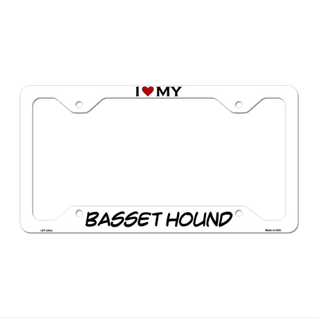 Basset Hound Novelty Metal License Plate Frame LPF-235 12.25" x 6.5" White Frame (LPF)