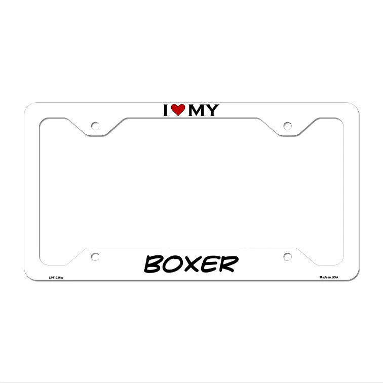 Boxer Novelty Metal License Plate Frame LPF-236 12.25" x 6.5" White Frame (LPF)