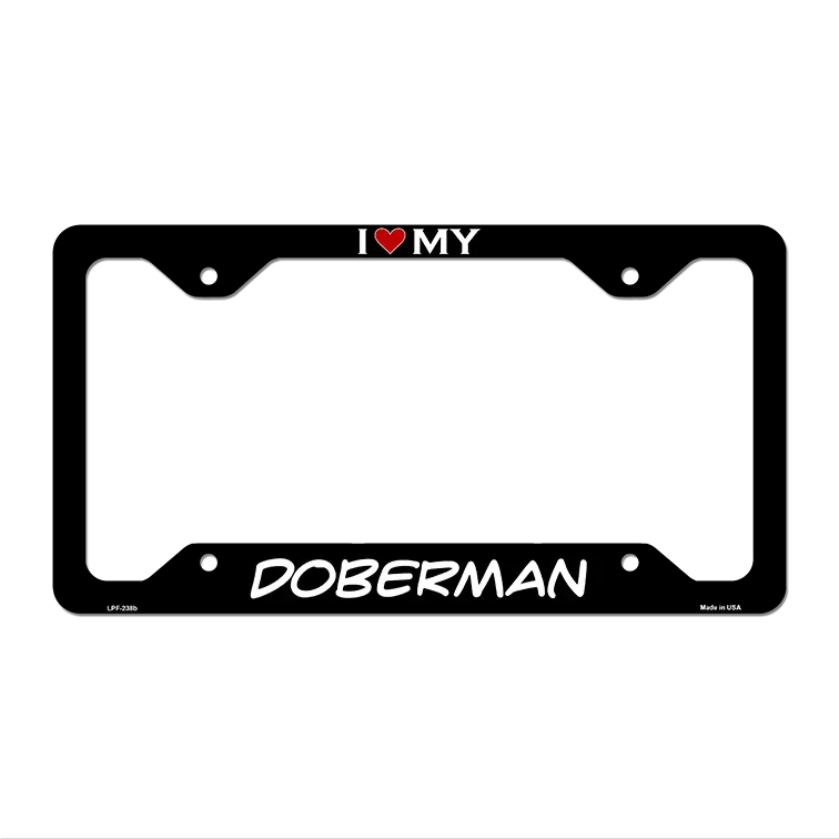 Doberman Novelty Metal License Plate Frame LPF-238 12.25" x 6.5" Black Frame (LPF)