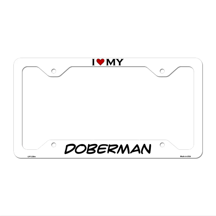 Doberman Novelty Metal License Plate Frame LPF-238 12.25" x 6.5" White Frame (LPF)
