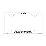 Doberman Novelty Metal License Plate Frame LPF-238 12.25" x 6.5" White Frame (LPF)