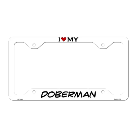 Doberman Novelty Metal License Plate Frame LPF-238 12.25" x 6.5" White Frame (LPF)