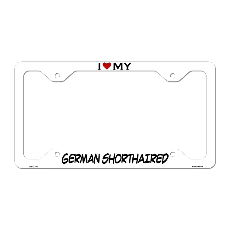 German Shorthaired Novelty Metal License Plate Frame LPF-240 12.25" x 6.5" White Frame (LPF)