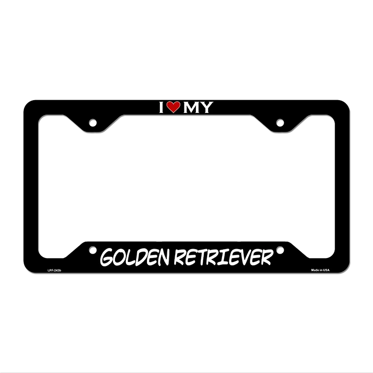 Golden Retriever Novelty Metal License Plate Frame LPF-242 12" x 6" Black Frame (LPF)