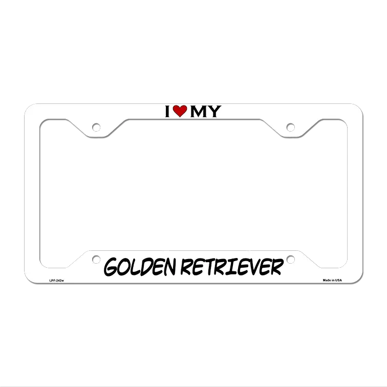 Golden Retriever Novelty Metal License Plate Frame LPF-242 12" x 6" White Frame (LPF)