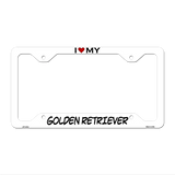 Golden Retriever Novelty Metal License Plate Frame LPF-242 12" x 6" White Frame (LPF)