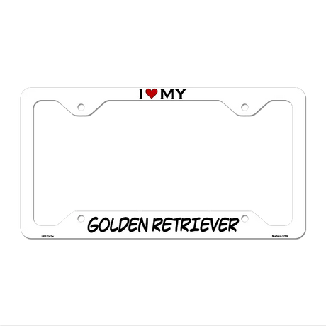 Golden Retriever Novelty Metal License Plate Frame LPF-242 12" x 6" White Frame (LPF)