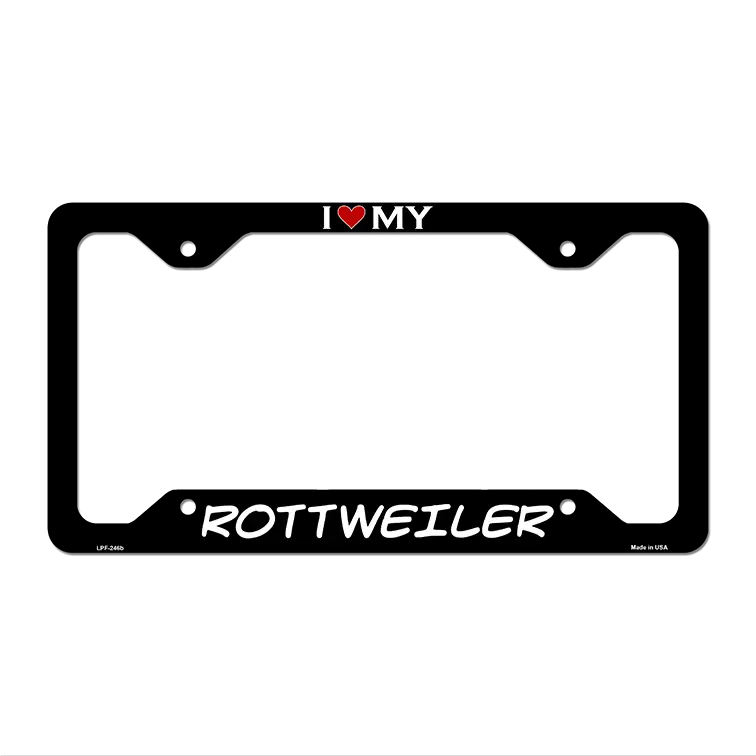 Rottweiler Novelty Metal License Plate Frame LPF-246 12" x 6" Black Frame (LPF)