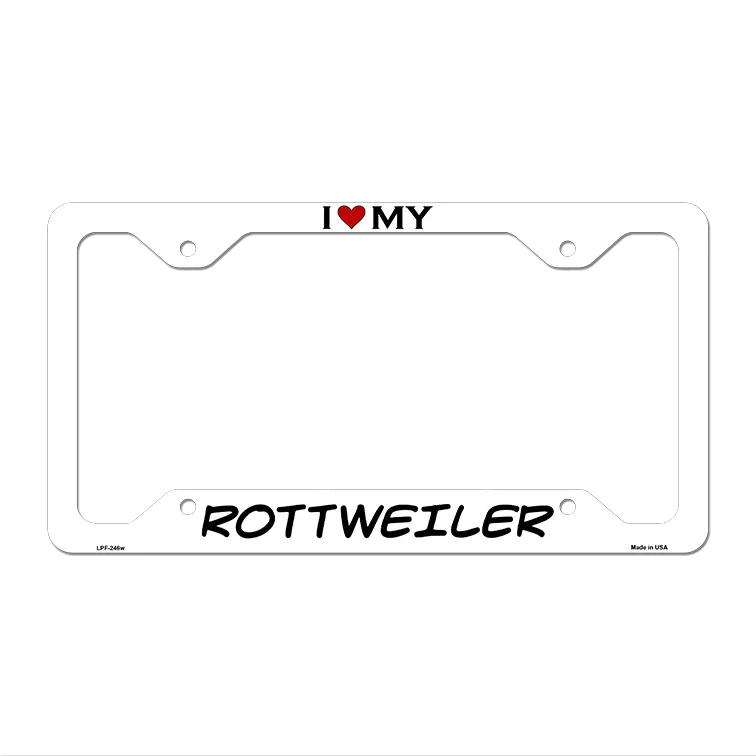 Rottweiler Novelty Metal License Plate Frame LPF-246 12" x 6" White Frame (LPF)