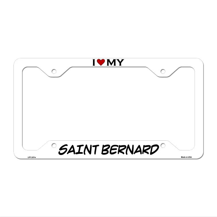 Saint Bernard Novelty Metal License Plate Frame LPF-247 12" x 6" White Frame (LPF)