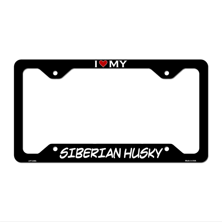 Siberian Husky Novelty Metal License Plate Frame LPF-249 12.25" x 6.5" Black Frame (LPF)