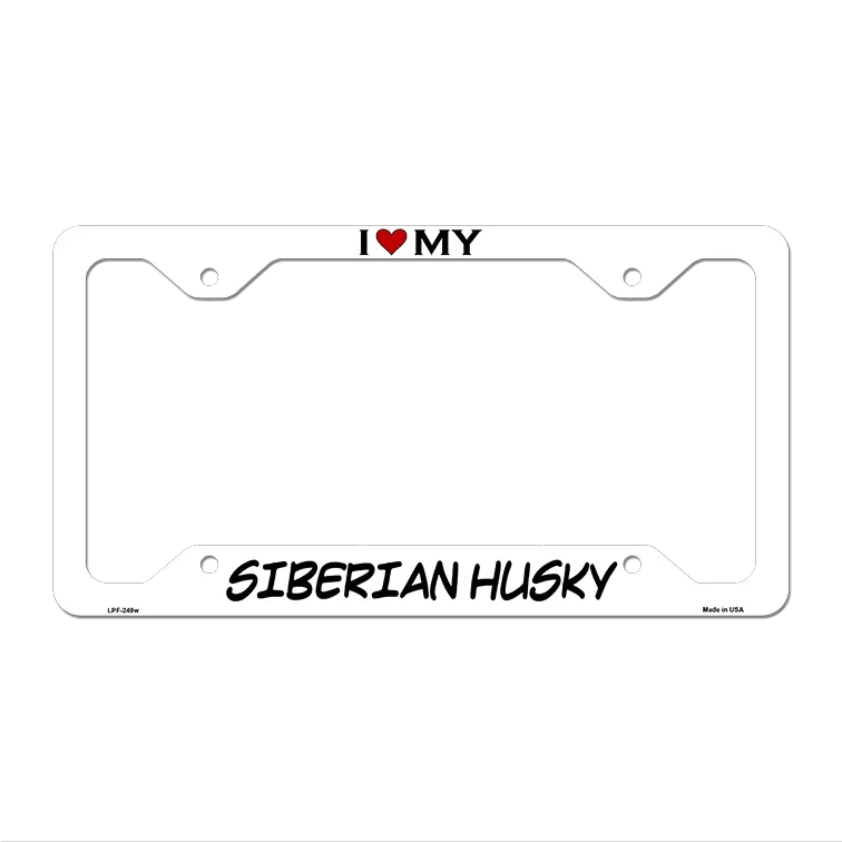 Siberian Husky Novelty Metal License Plate Frame LPF-249 12.25" x 6.5" White Frame (LPF)