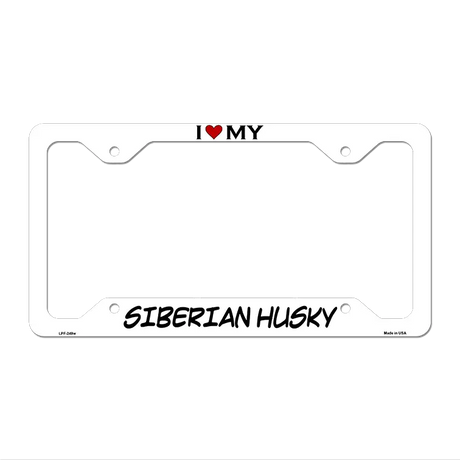 Siberian Husky Novelty Metal License Plate Frame LPF-249 12.25" x 6.5" White Frame (LPF)