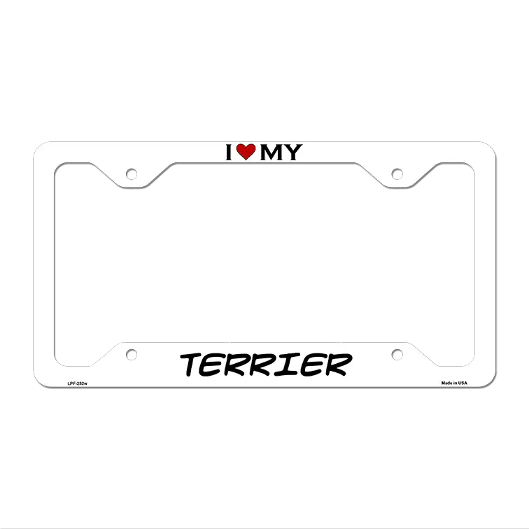 Terrier Novelty Metal License Plate Frame LPF-252 12.25" x 6.5" White Frame (LPF)