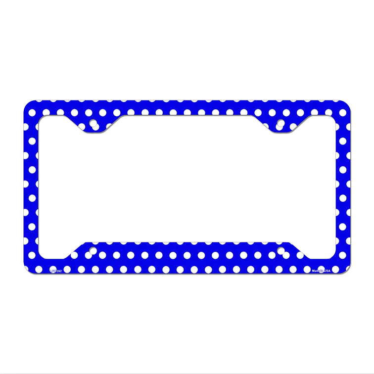 Blue White Polka Dots Novelty Metal License Plate Frame LPF-262 12.25" x 6.5" Standard Frame (LPF)