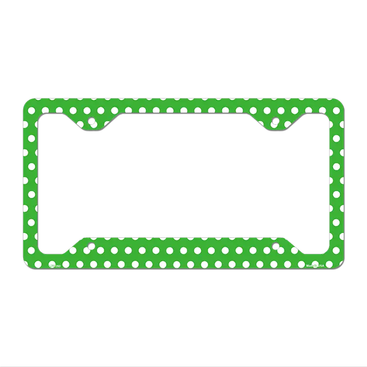 Green White Polka Dots Novelty Metal License Plate Frame LPF-263 12.25" x 6.5" Standard Frame (LPF)