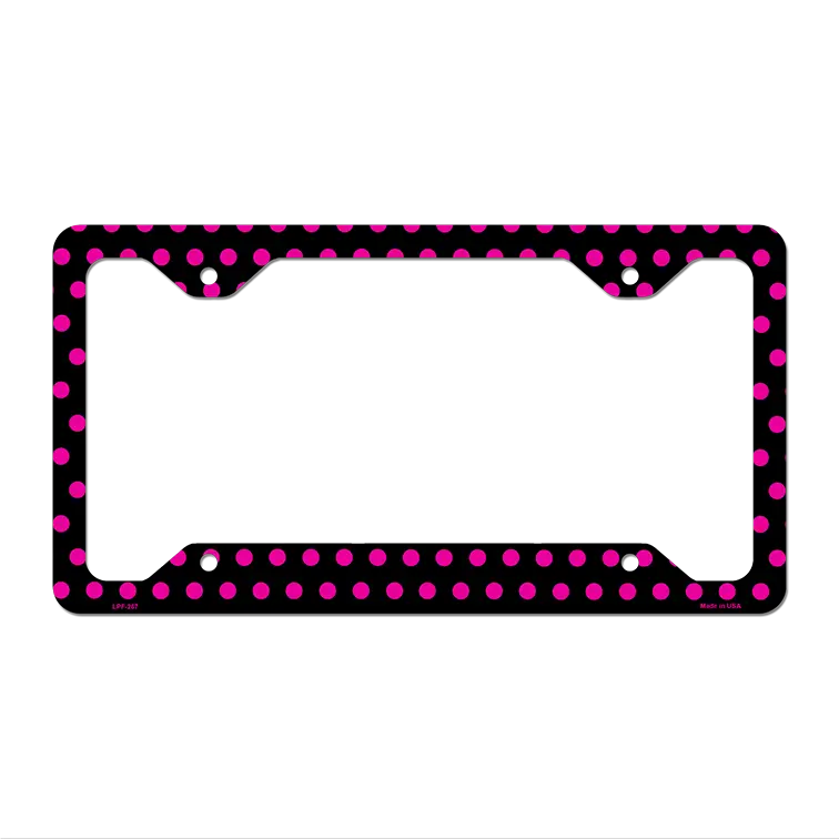 Black Pink Polka Dots Novelty Metal License Plate Frame LPF-267 12.25" x 6.5" Standard Frame (LPF)