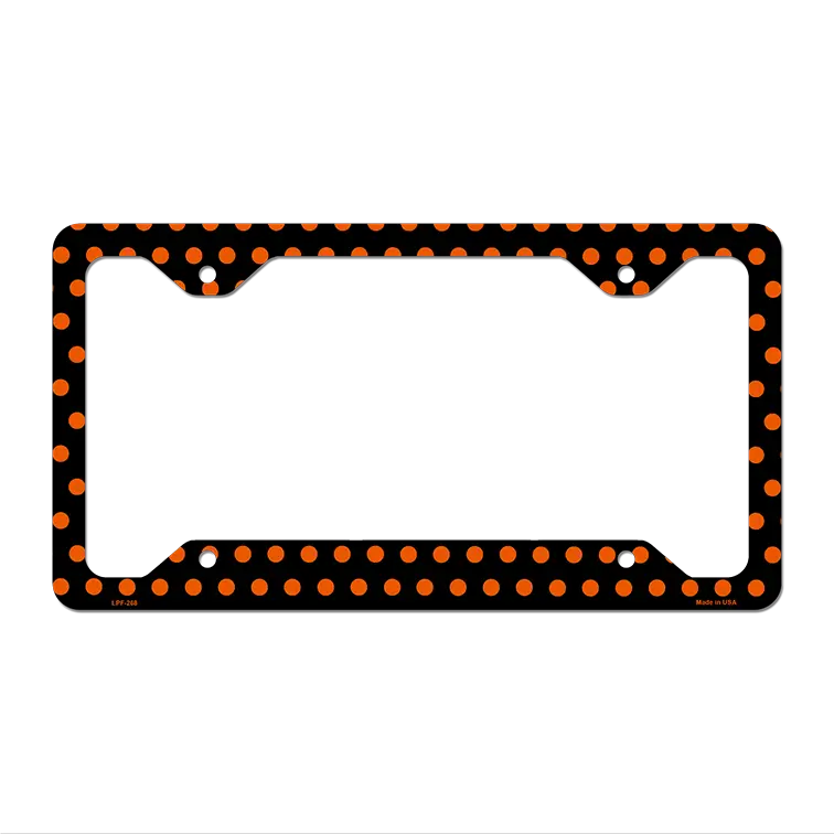 Black Orange Polka Dots Novelty Metal License Plate Frame LPF-268 12.25" x 6.5" Standard Frame (LPF)