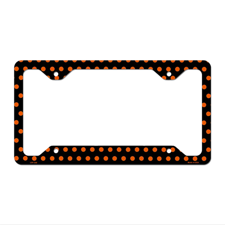 Black Orange Polka Dots Novelty Metal License Plate Frame LPF-268 12.25" x 6.5" Standard Frame (LPF)