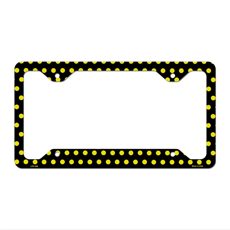 Black Yellow Polka Dots Novelty Metal License Plate Frame LPF-269 12.25" x 6.5" Standard Frame (LPF)
