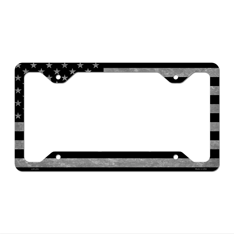 Black Silver American Flag Novelty Metal License Plate Frame LPF-270 12.25" x 6.5" Standard Frame (LPF)