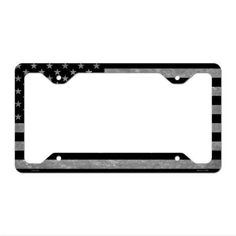 Black Silver American Flag Novelty Metal License Plate Frame LPF-270 12.25" x 6.5" Standard Frame (LPF)