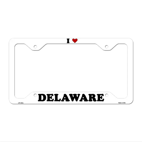 Love Delaware Novelty Metal License Plate Frame LPF-285 12.25" x 6.5" White Frame (LPF)