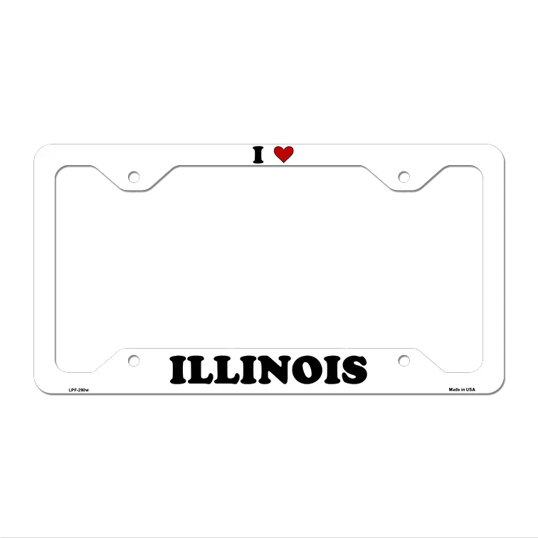 Love Illinois Novelty Metal License Plate Frame LPF-290 12.25" x 6.5" White Frame (LPF)