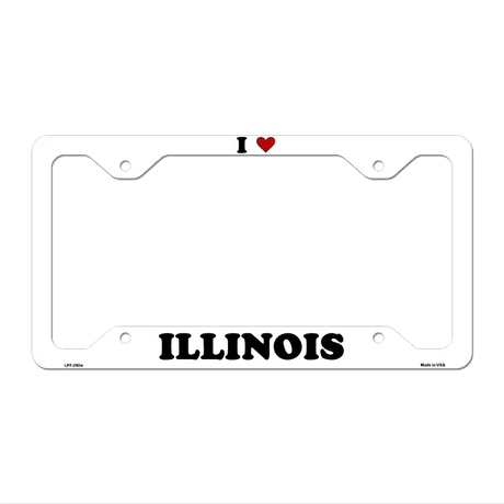 Love Illinois Novelty Metal License Plate Frame LPF-290 12.25" x 6.5" White Frame (LPF)