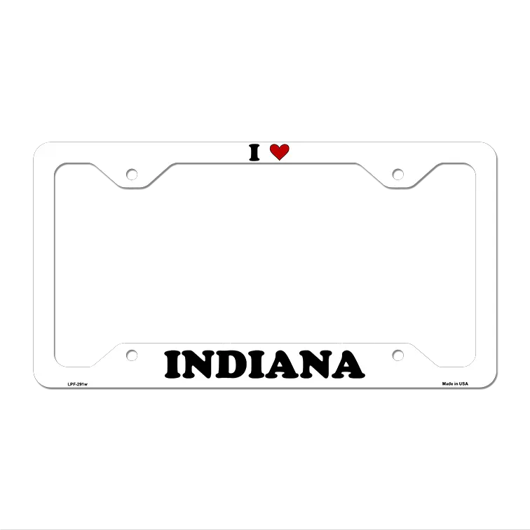 Love Indiana Novelty Metal License Plate Frame LPF-291 12.25" x 6.5" White Frame (LPF)