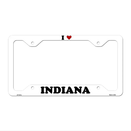 Love Indiana Novelty Metal License Plate Frame LPF-291 12.25" x 6.5" White Frame (LPF)
