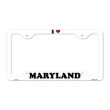 Love Maryland Novelty Metal License Plate Frame LPF-297 12.25" x 6.5" White Frame (LPF)