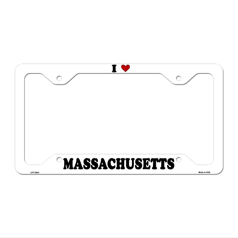 Love Massachusetts Novelty Metal License Plate Frame LPF-298 12.25" x 6.5" White Frame (LPF)