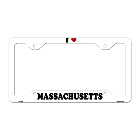 Love Massachusetts Novelty Metal License Plate Frame LPF-298 12.25" x 6.5" White Frame (LPF)