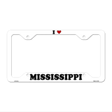 Love Mississippi Novelty Metal License Plate Frame LPF-301 12.25" x 6.5" White Frame (LPF)