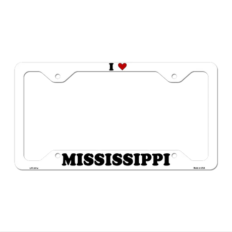 Love Mississippi Novelty Metal License Plate Frame LPF-301 12.25" x 6.5" White Frame (LPF)