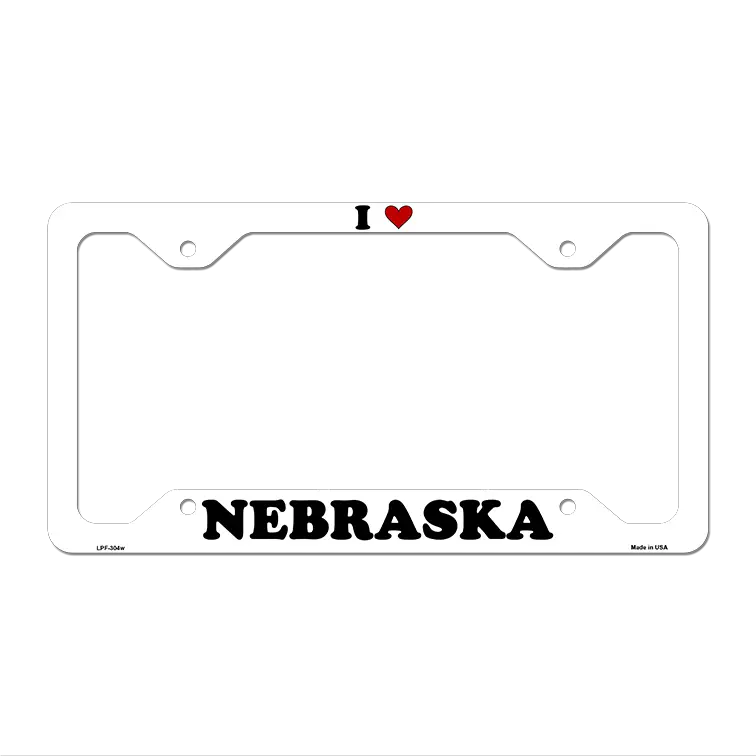 Love Nebraska Novelty Metal License Plate Frame LPF-304 12.25" x 6.5" White Frame (LPF)