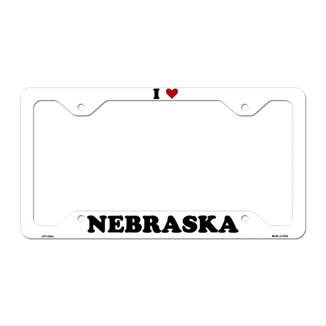Love Nebraska Novelty Metal License Plate Frame LPF-304 12.25" x 6.5" White Frame (LPF)